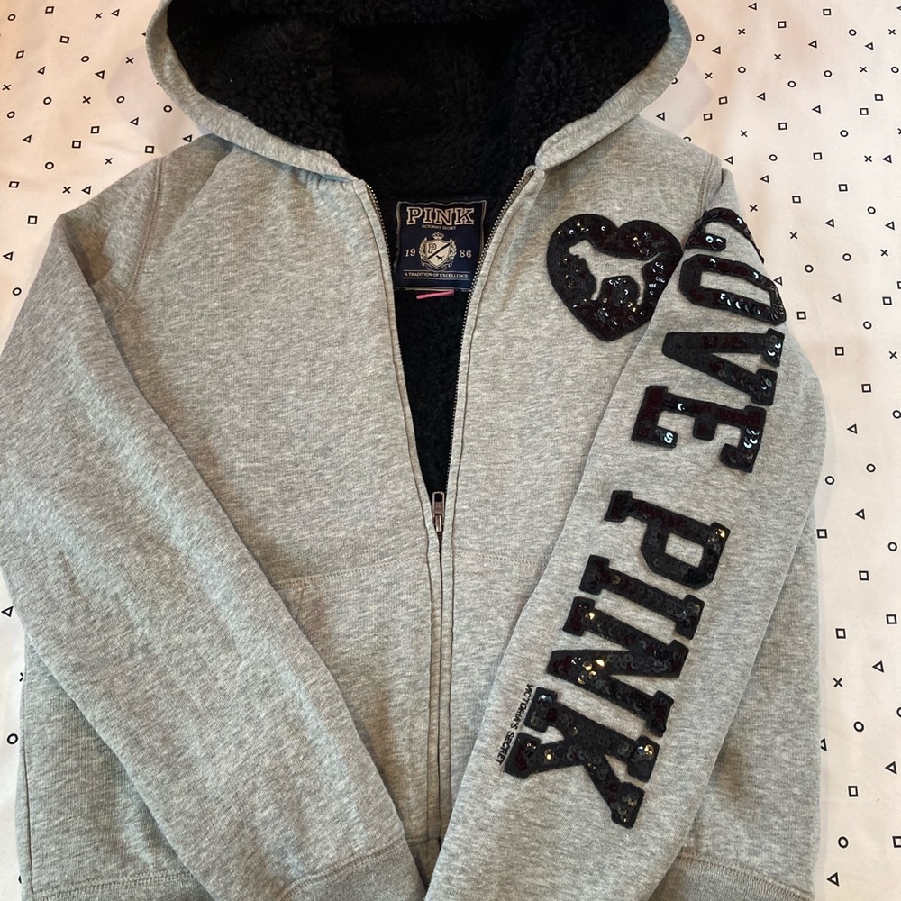 Victoria Secret PINK faux fur zip up hoodie
